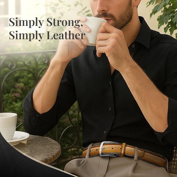 Genuine Leather Dress Belt for Men Tan Mens Belt for Suits Jeans Uniform USA - Picture 7 of 7